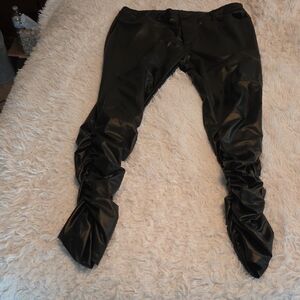 SHEIN Curve Black Satin-Trim Leggings